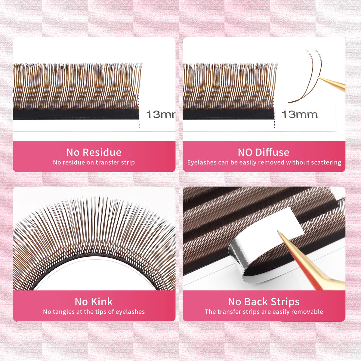 XIUSUZAKI Brown U-Shaped 3D 4D 5D Mink Volume Fan Lash Extensions