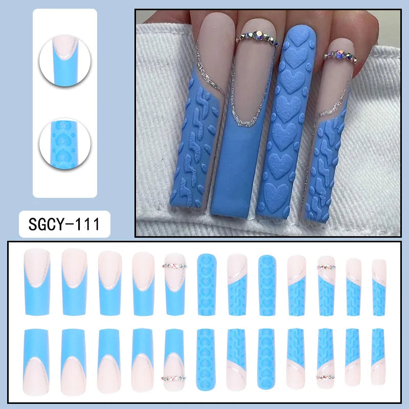 24Pcs Press On Nails with Glue – Long Acrylic False Nail Tips