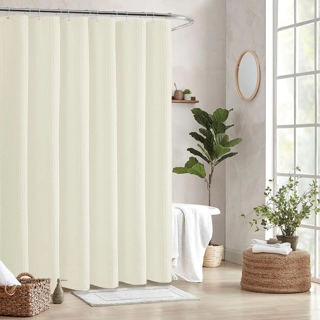 Waffle Weave Shower Curtain 180x180cm | Waterproof + 12 Hooks