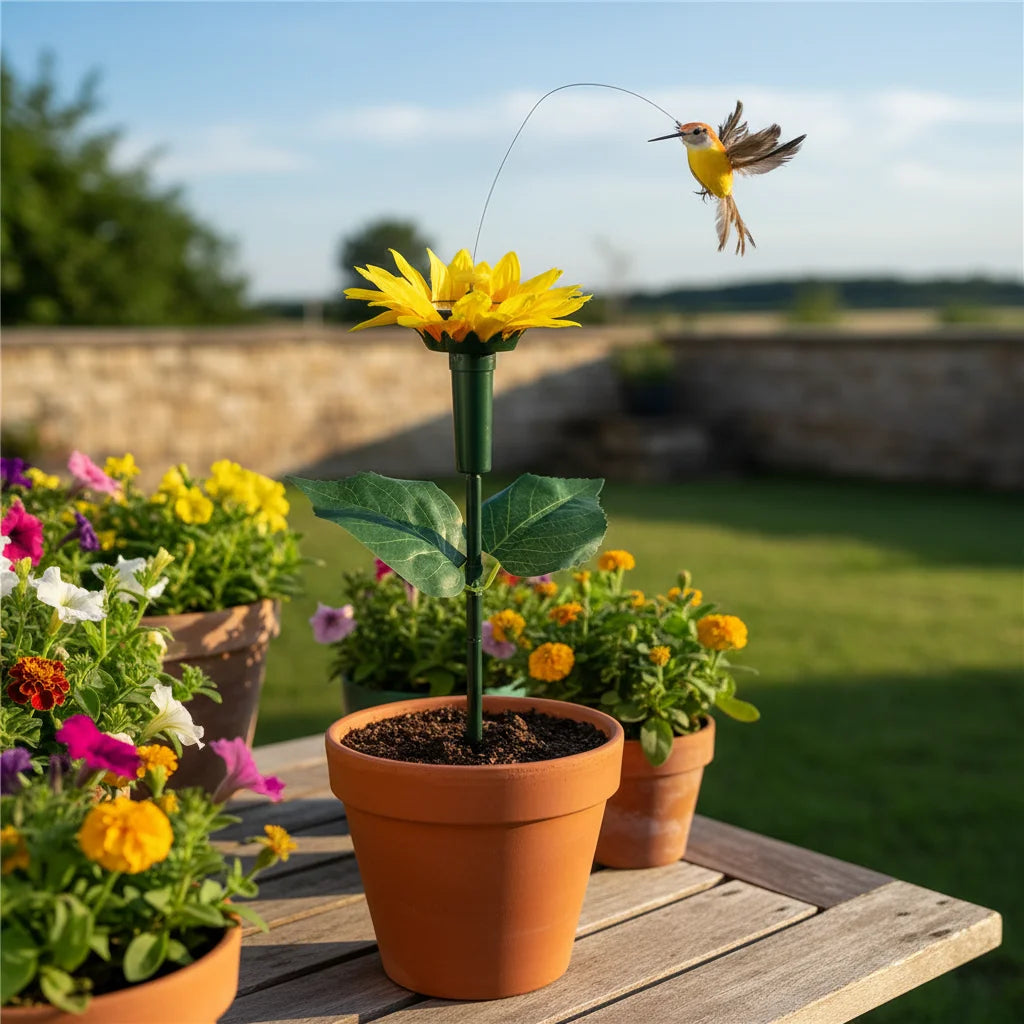 Solar Rotating Sunflower Garden Stake – Butterfly Hummingbird