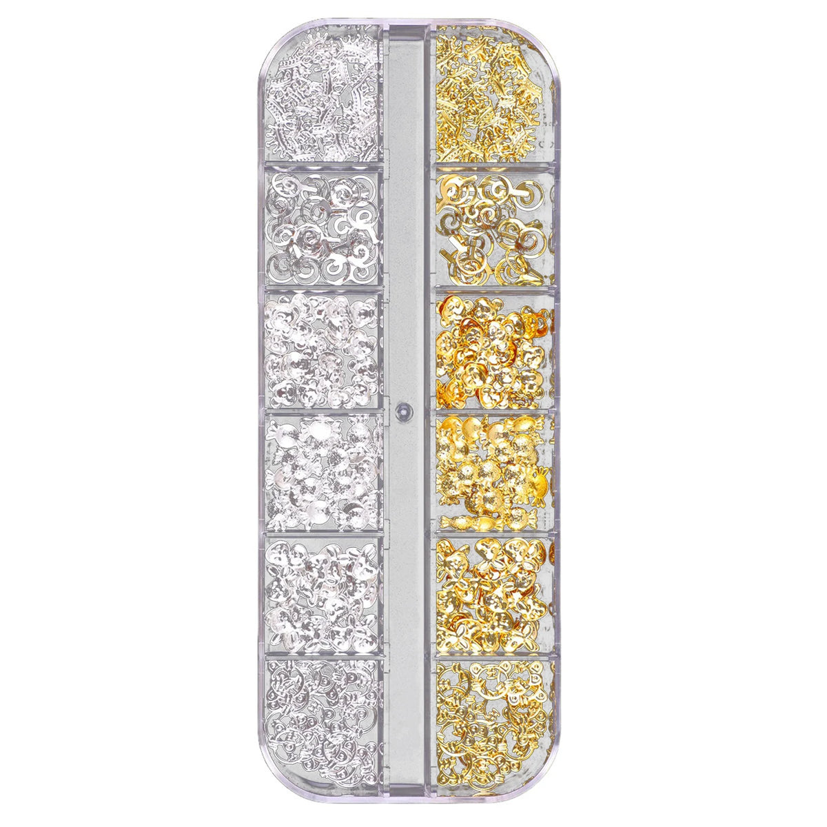 12-Grid 3D Nail Charms Gold Silver Punk Metal Art Decorations