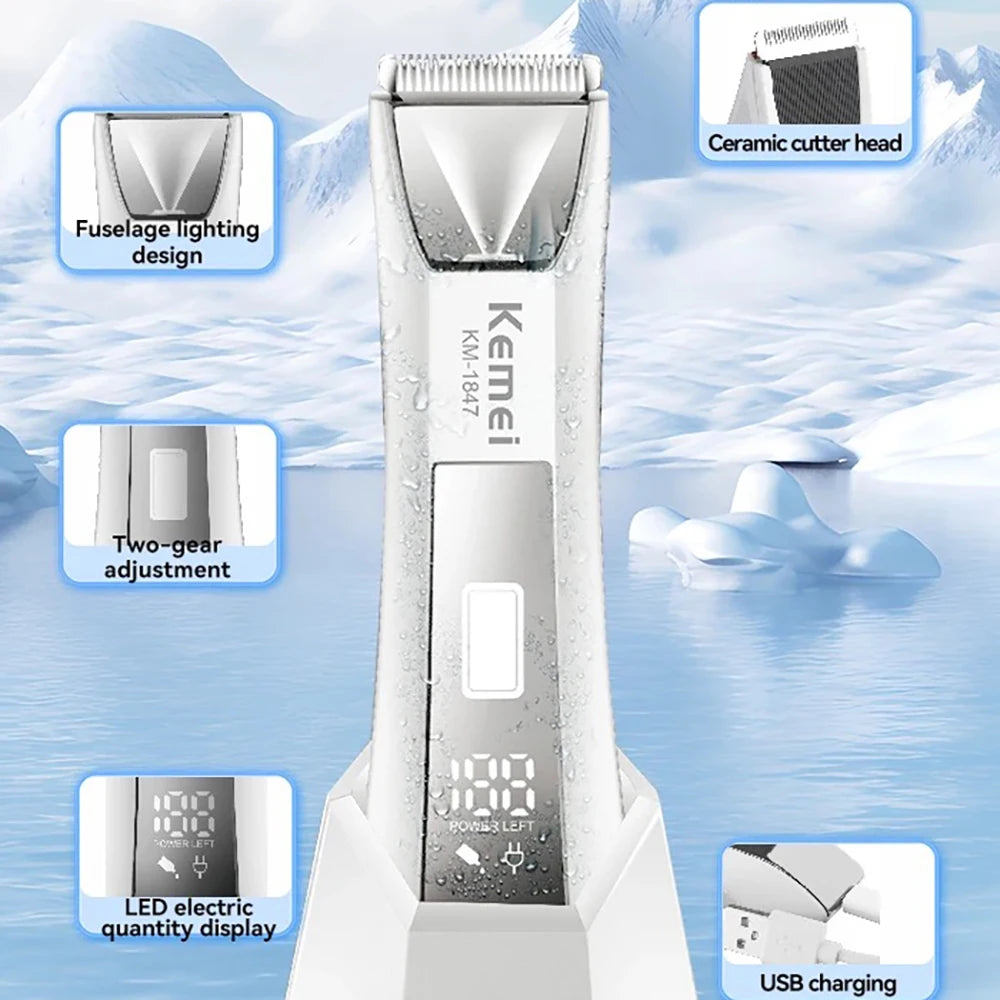 Kemei KM-1847 IPX7 Waterproof Body Hair Trimmer Men Women