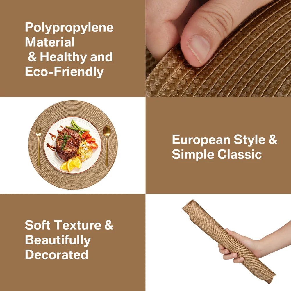 Round Woven Placemats Set of 6 – 34cm Heat Resistant PP Mats