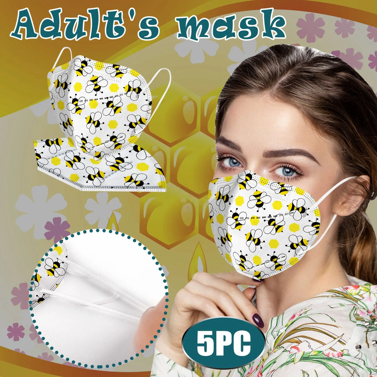 5-Pack Adult Cute Printed Disposable Face Masks – Breathable