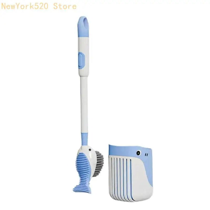Whale Toilet Brush with Holder & Liquid Dispenser – Long Handle
