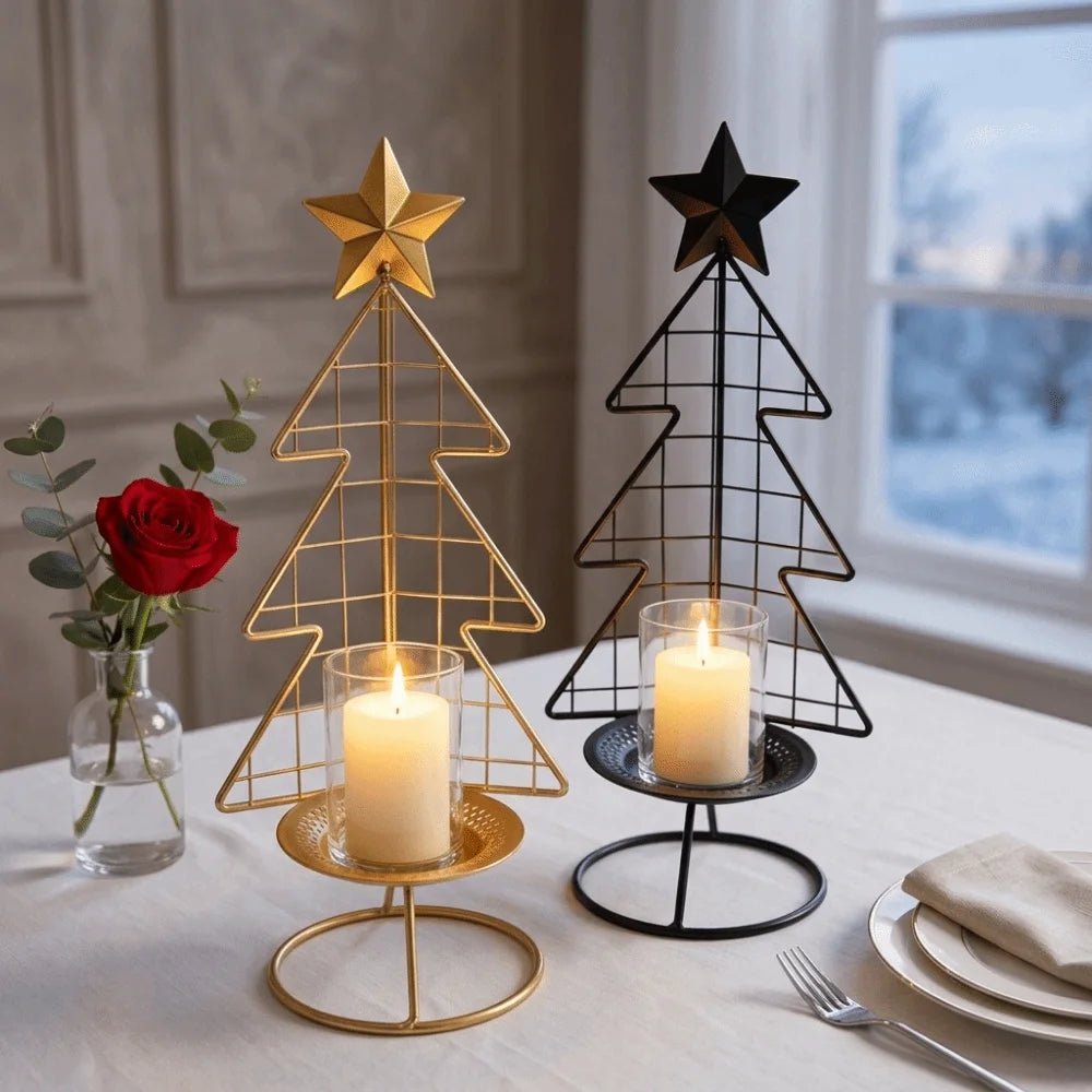 Christmas Iron Candle Holder – Festive Tabletop Ornament 33cm