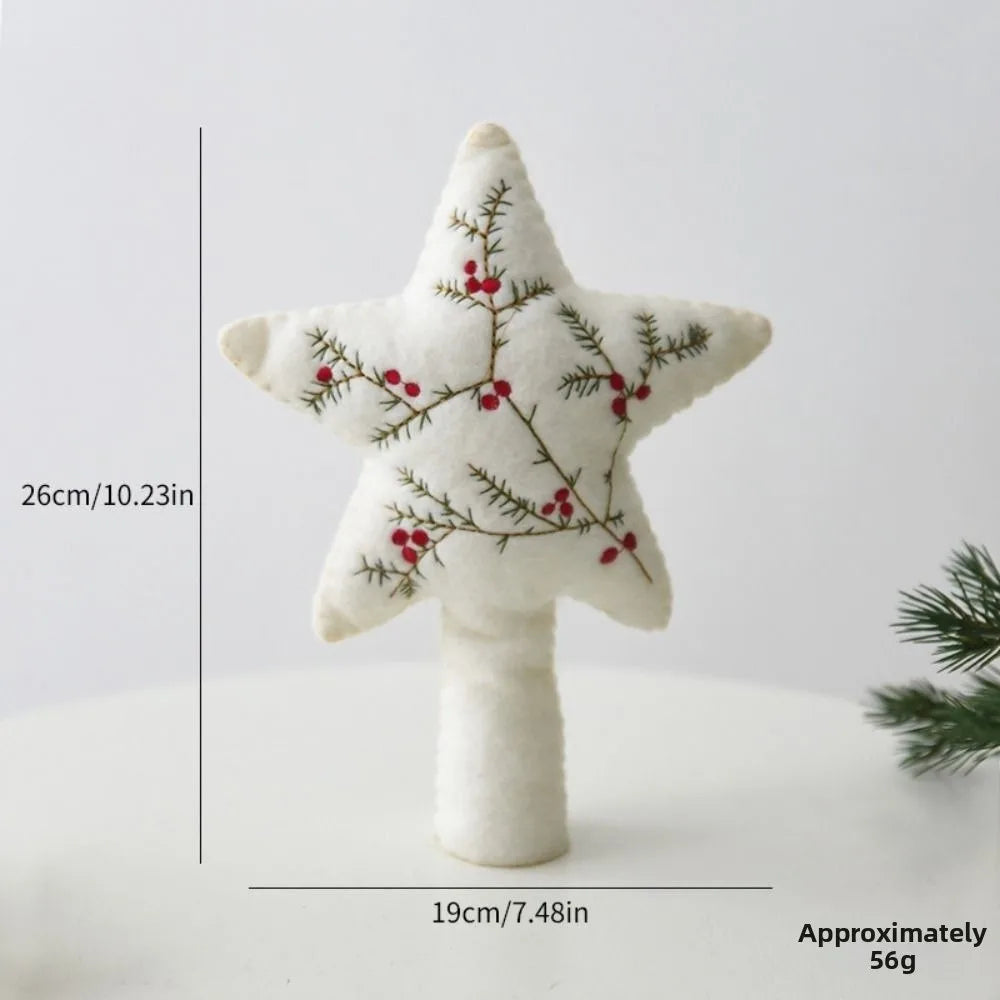Felt Star Christmas Tree Topper – Embroidered Pine & Berries