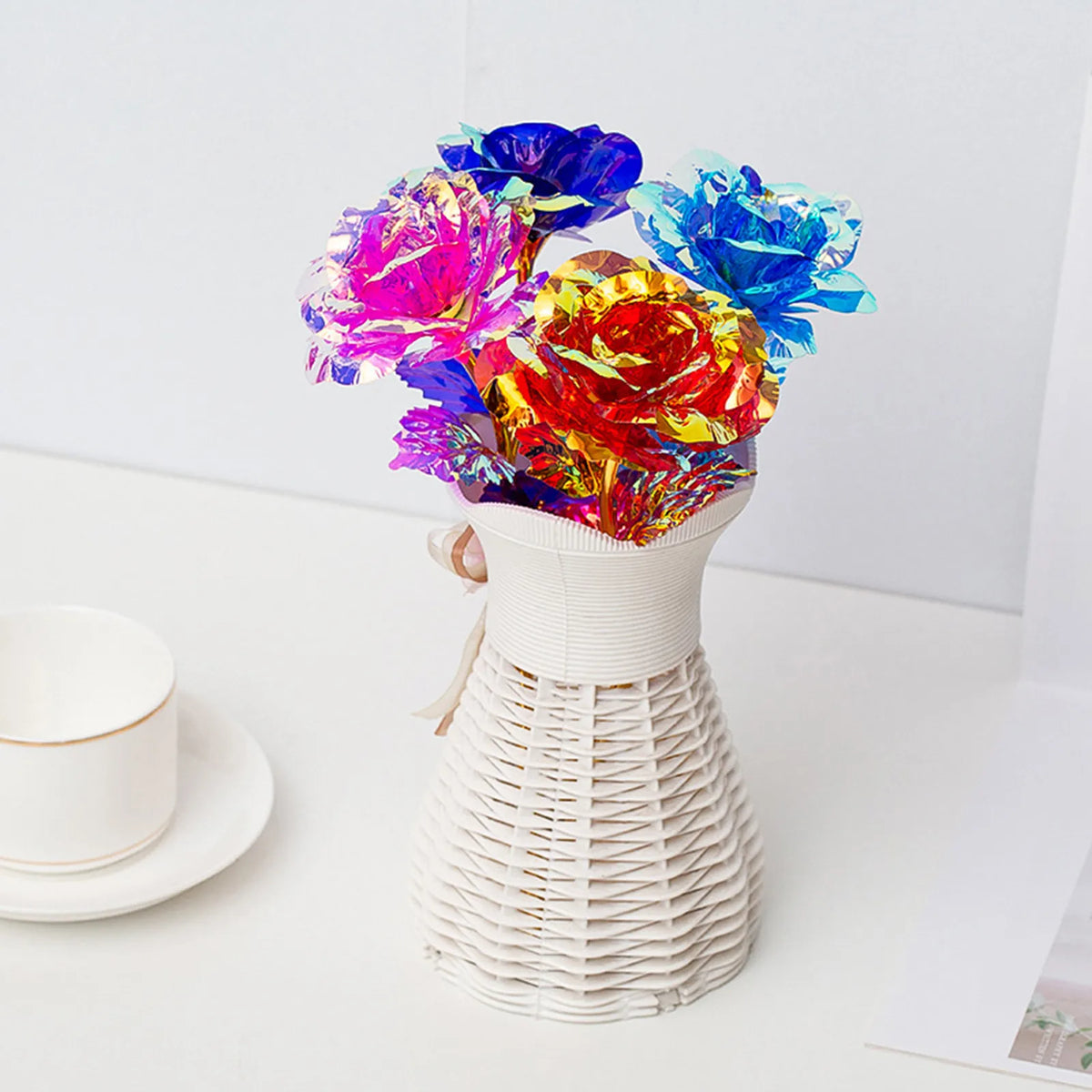 5-Pc Luminous Gold Foil Rainbow Artificial Rose Bouquet