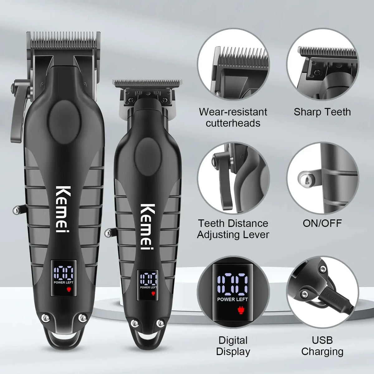 Kemei Rechargeable Hair Clipper & Trimmer Kit KM-2290 2293 1102