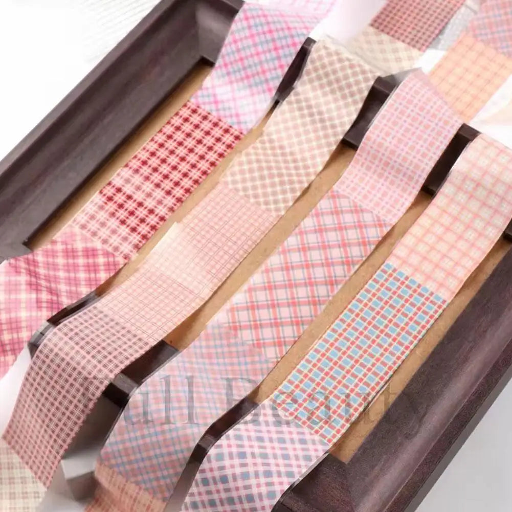 10-Roll Pink Checkered Nail Transfer Foils & Decals Set