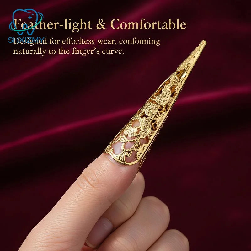 5Pcs Gold Metal Finger Nail Guards for Dance & Cosplay