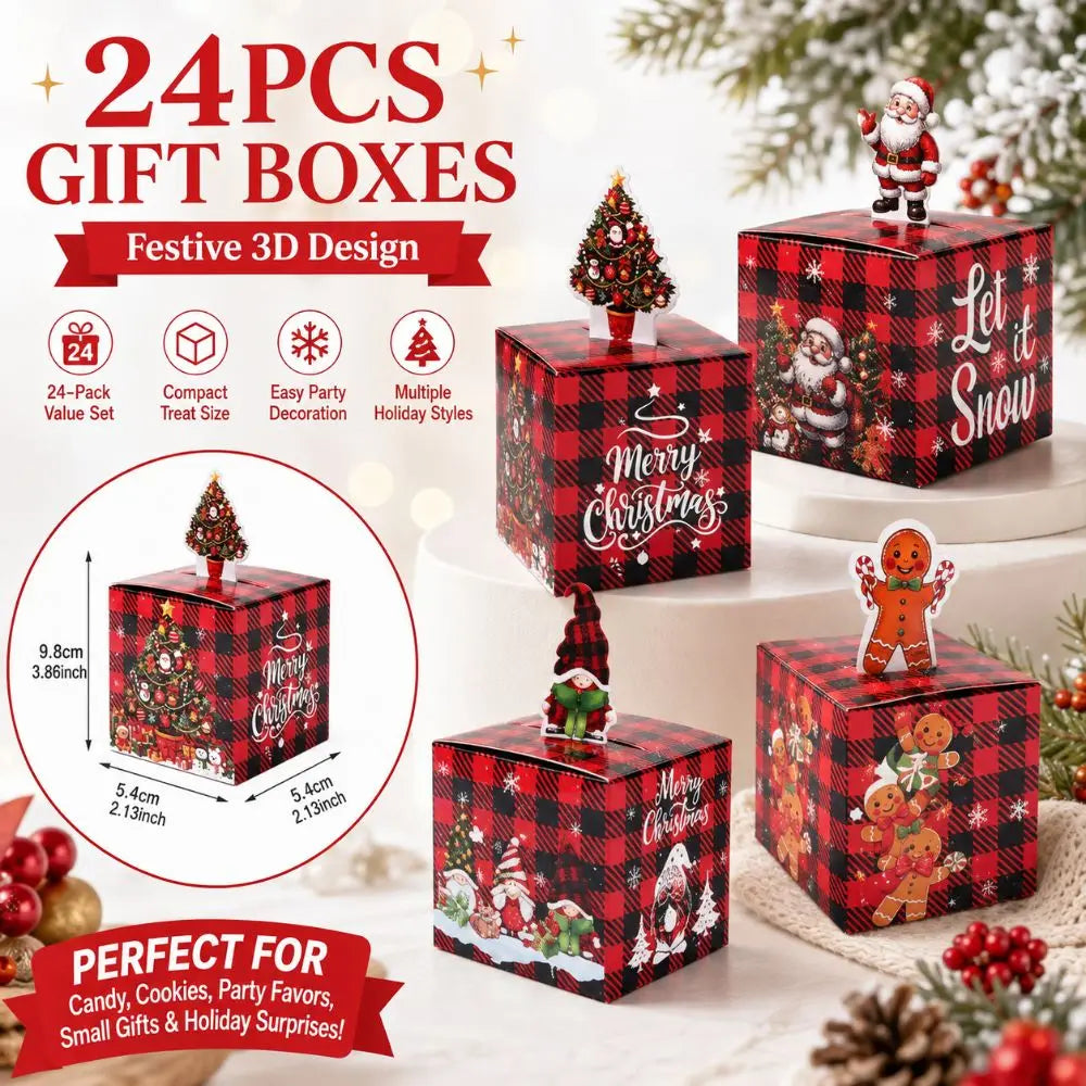 24-Pack 3D Christmas Treat Boxes – Holiday Paper Gift Boxes