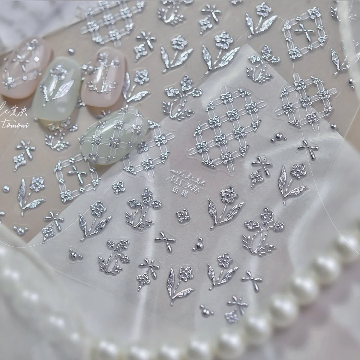 5D Embossed Silver Metallic Nail Art Stickers – Stars & Bows