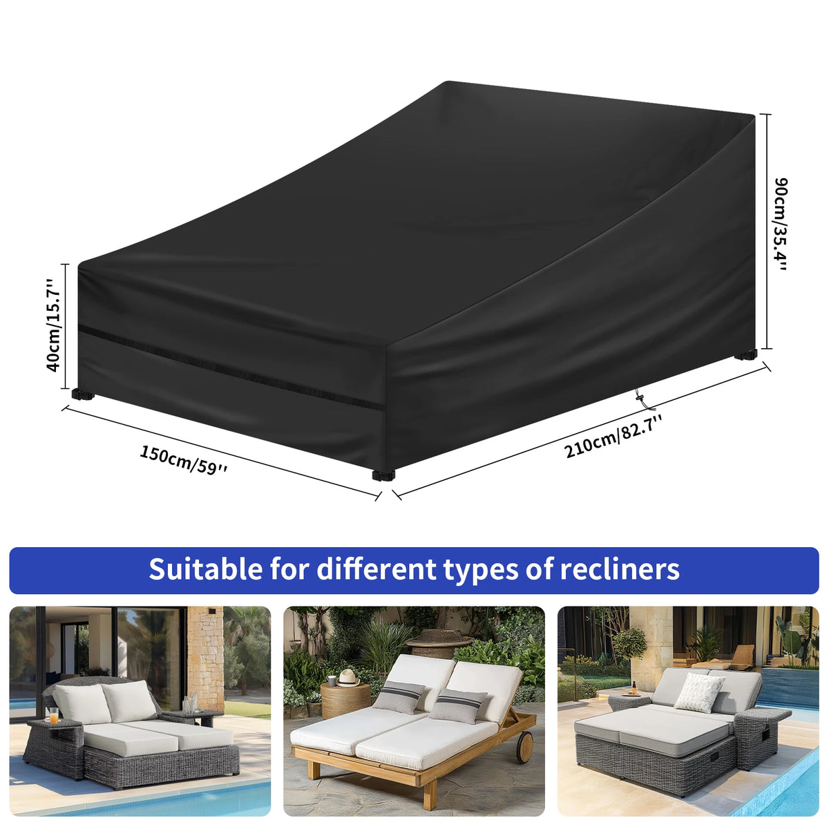 Waterproof Sun Lounger Cover 1/2 Seater 210D Oxford Anti-UV
