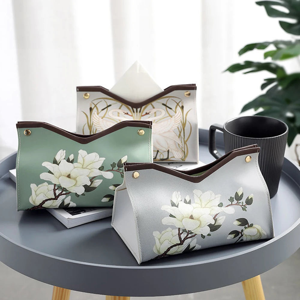 KindFuny Chinese Style PU Leather Tissue Box Holder