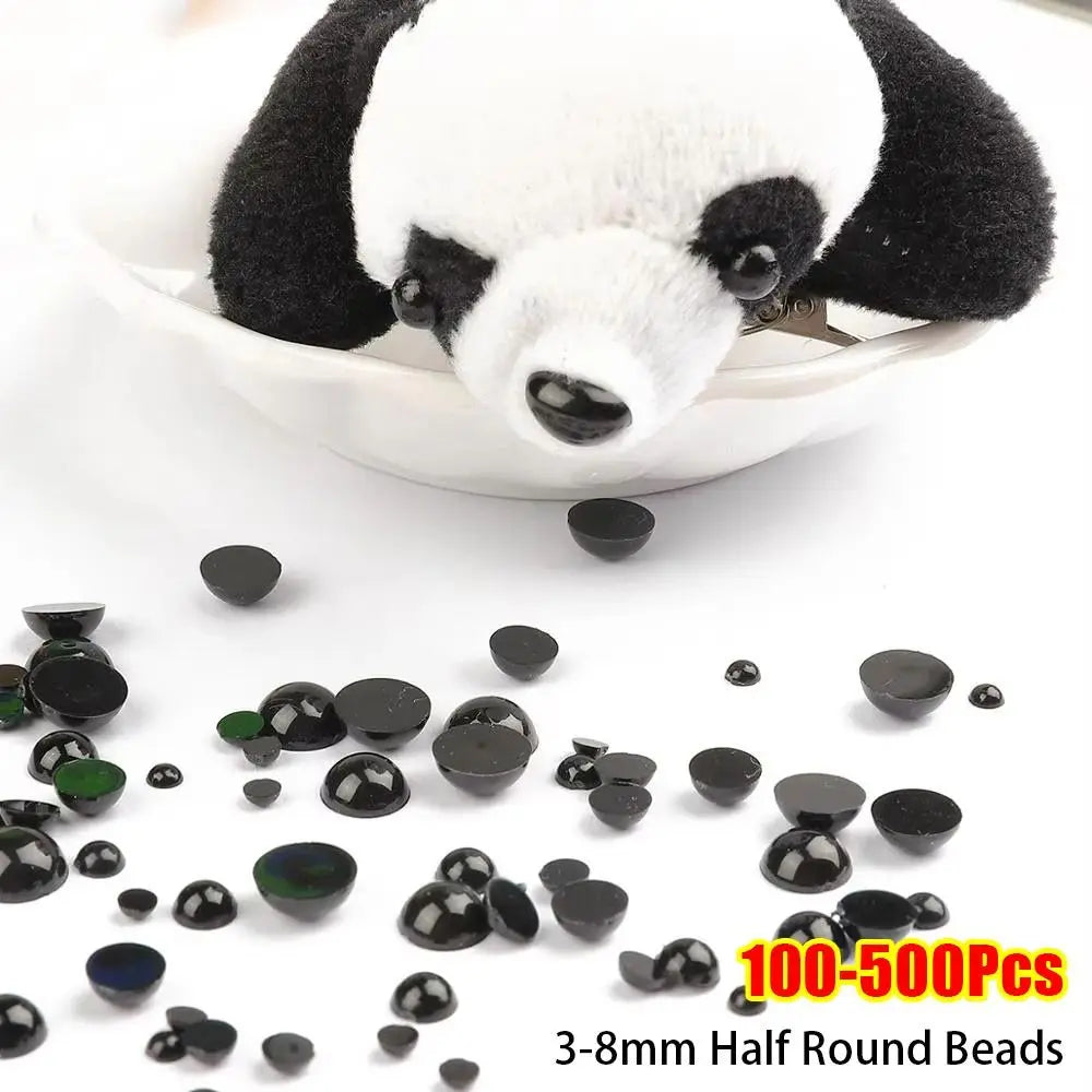 100–500 Pcs Black Half Round Craft Eyes 3–8mm DIY Beads