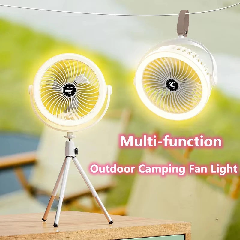 Rechargeable Camping Fan with LED Light | 3-Speed Portable