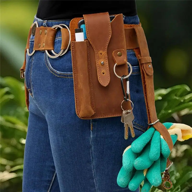 PU Leather Garden Tool Belt & Utility Storage Bag