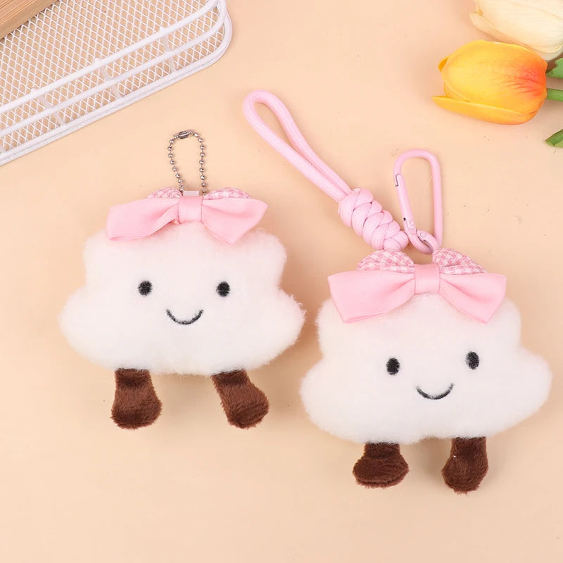 Kawaii Cloud Plush Keychain Cute Bow Stuffed Doll Keyring