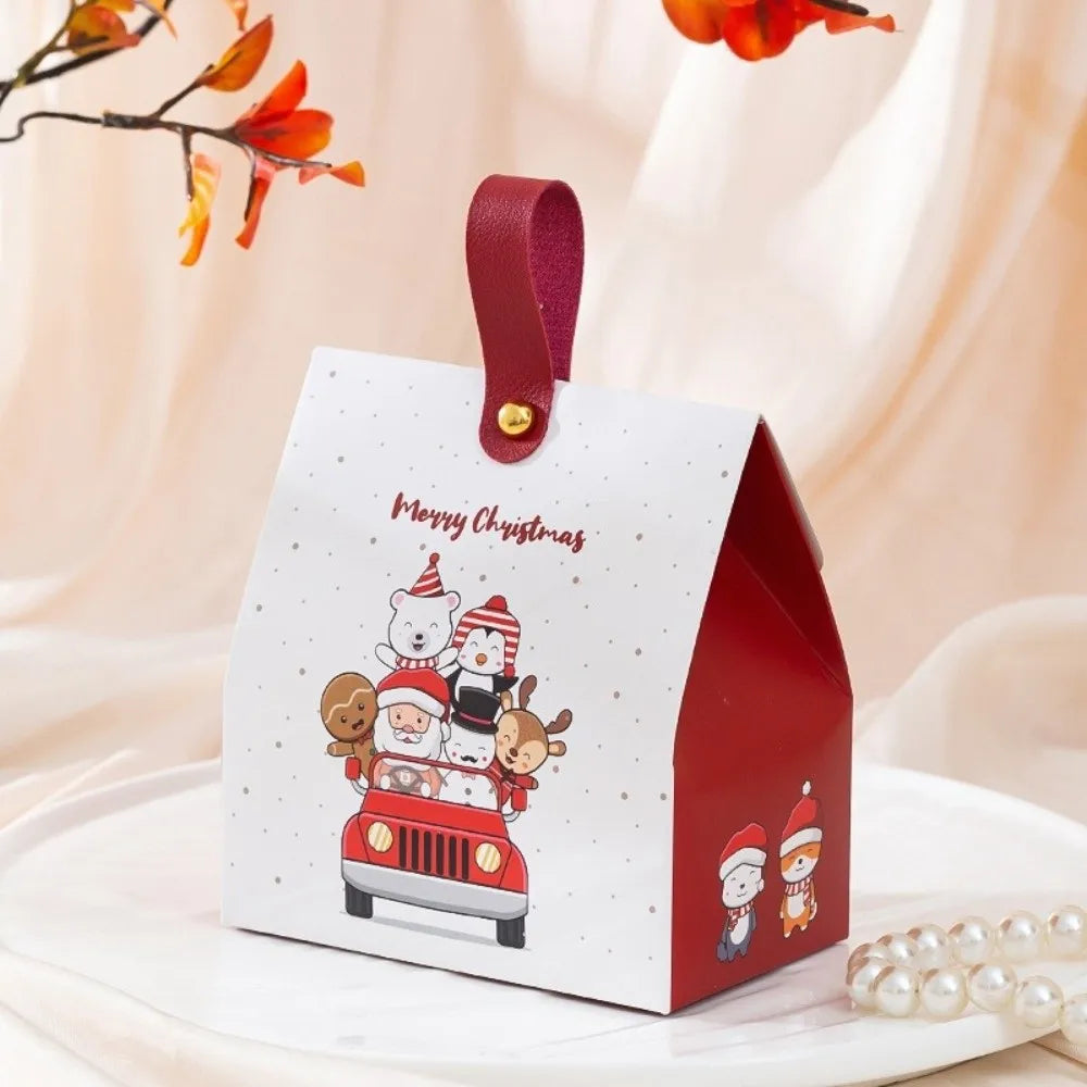5-Pack Christmas Gift Boxes with Leather Handles – Kraft Paper