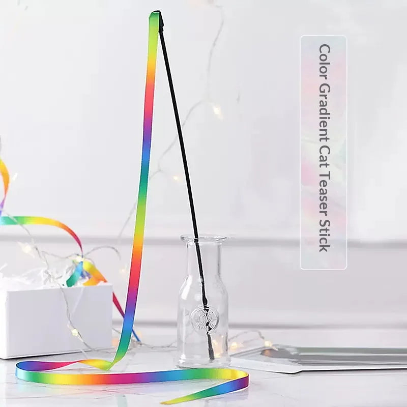 Rainbow Ribbon Cat Teaser Wand – Interactive Kitten Toy