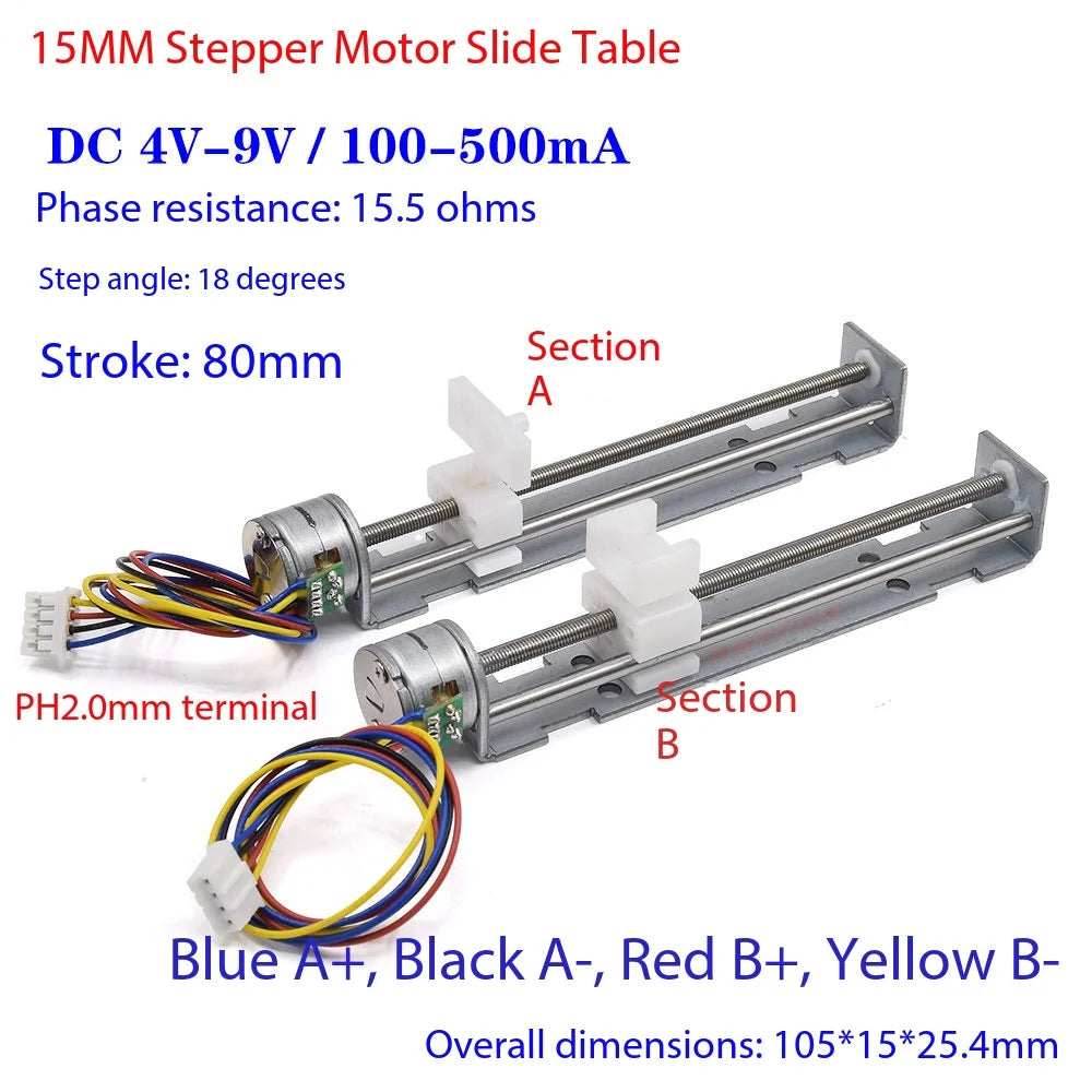 80mm Linear Actuator Mini Stepper Motor DC 5V 2-Phase 4-Wire DIY