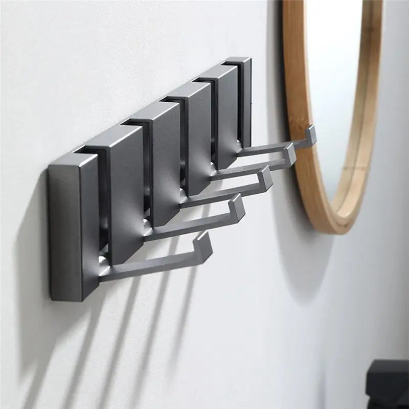 No-Drill Wall-Mounted Folding Hook – 5-Arm Space Aluminum