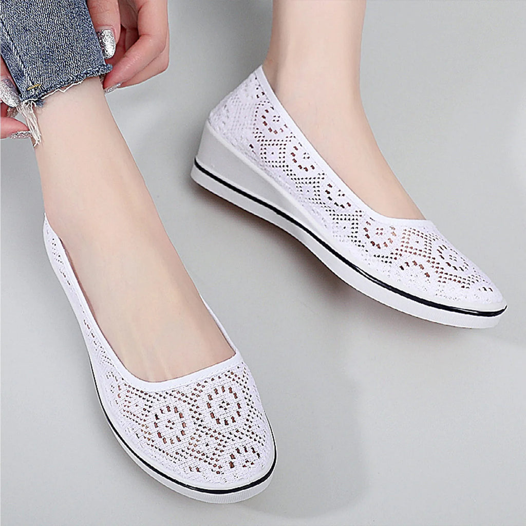 Women's Breathable Mesh Wedge Slip-On Shoes – Non-Slip Flats