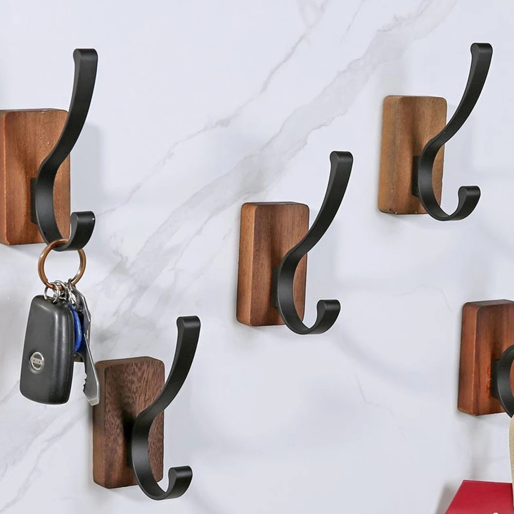 Solid Wood Wall Hook Rack – Coat Hat Towel Hanger