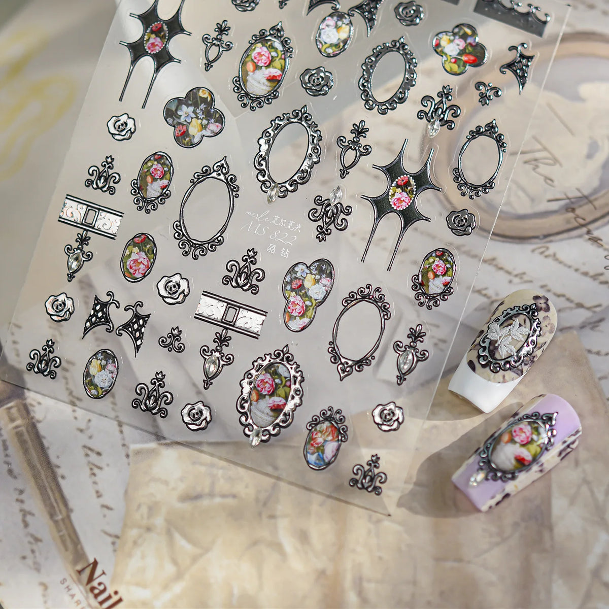 Dark Retro Cross Metal Nail Stickers – Self-Adhesive DIY Decals