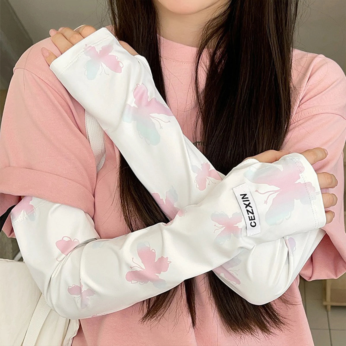 UPF50+ Ice Silk Arm Sleeves – Butterfly Pattern Sun Protection