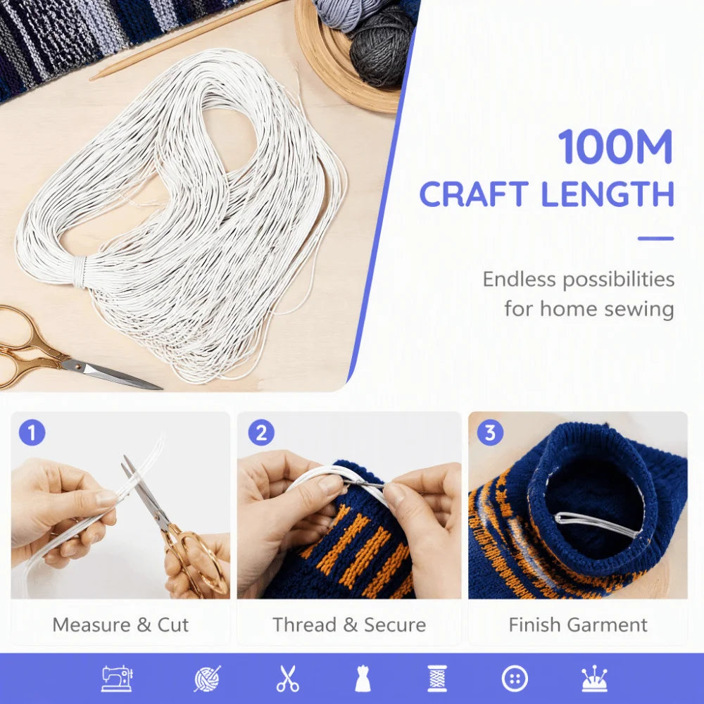 1.5mm Elastic Beading Cord 100m Stretchy Waxed Polyester String