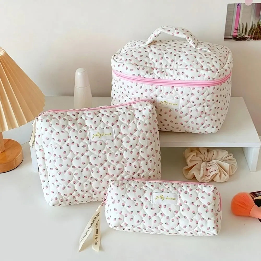 Cotton Strawberry Cosmetic Bag – Travel Makeup Organizer Pouch
