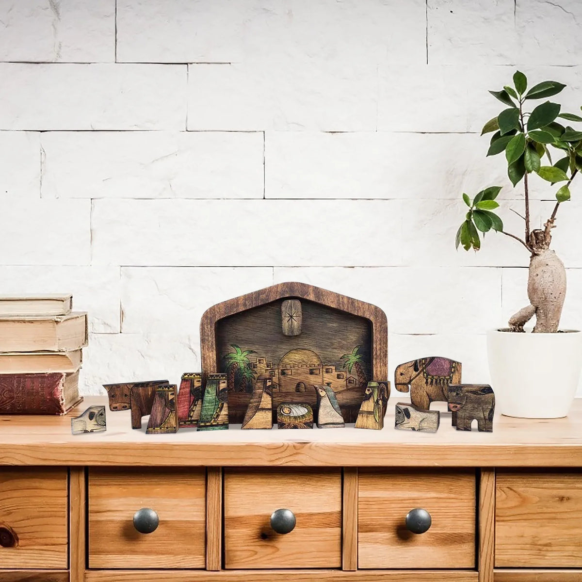 Wood Burned Nativity Set Jigsaw Puzzle – Desk Figurines