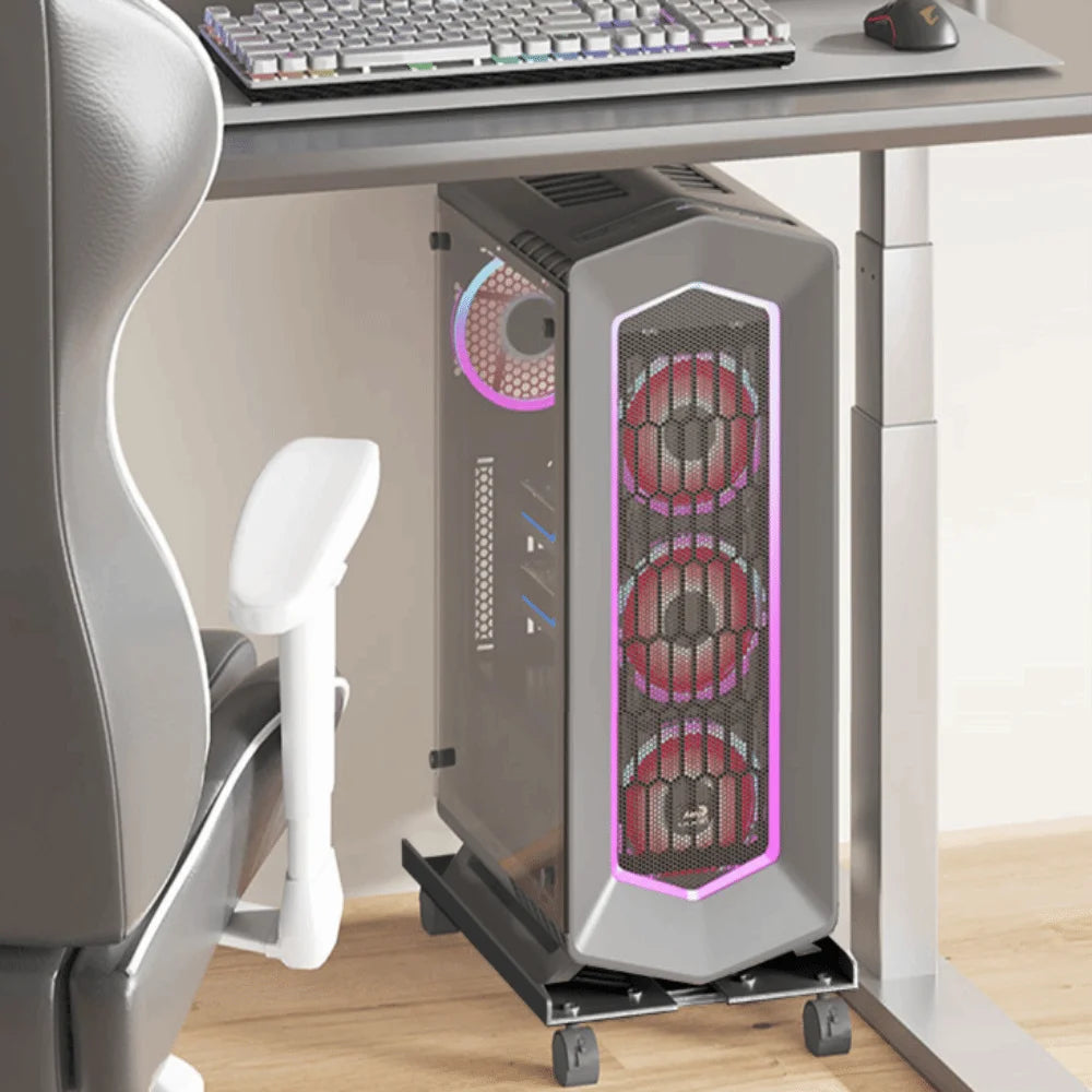 Mobile Carbon Steel PC Tower Stand with Caster Wheels – Black