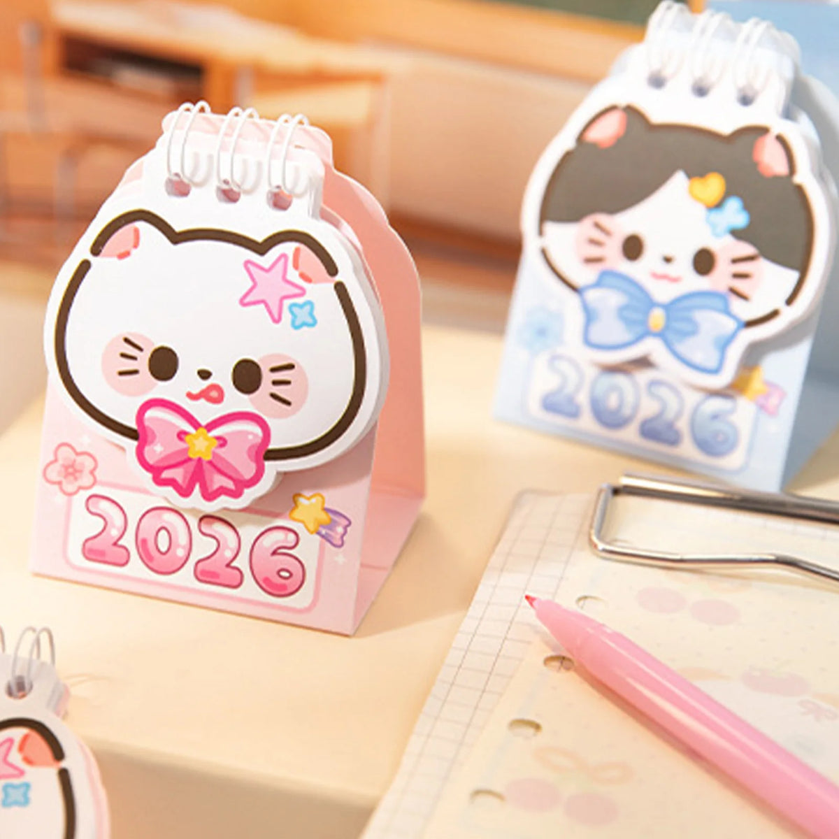2026 Mini Cat Calendar Desktop Planner with Notes Space