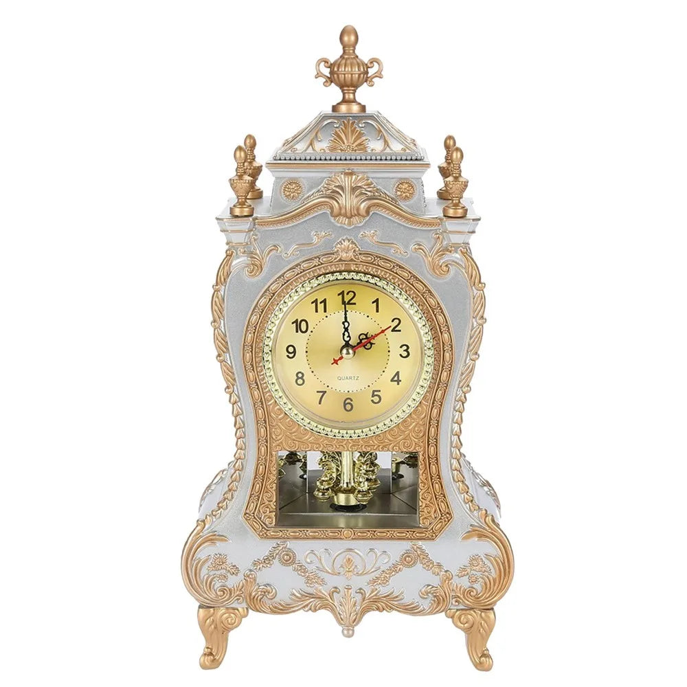 Vintage Desk Clock 12-Song Chiming Retro Clock – White/Brown