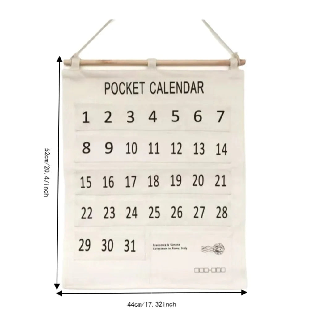 31-Pocket Calendar Pocket Chart Wall Hanging Organizer – Black