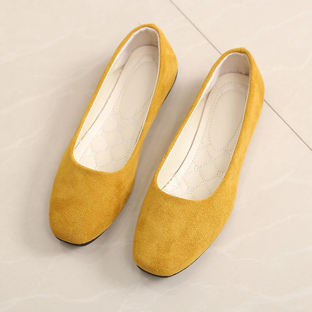Women's Suede Ballet Flats Slip-On Round Toe Ballerina Shoes