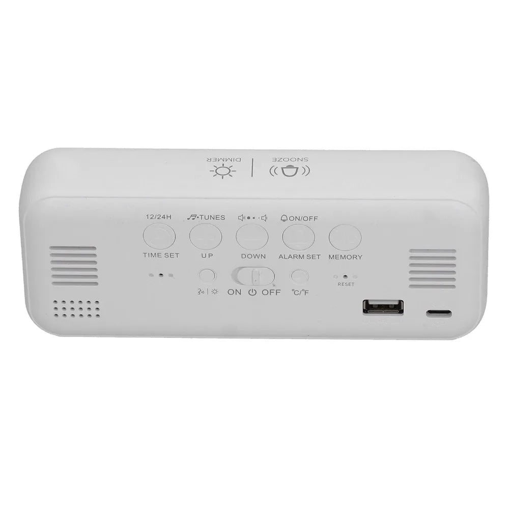 LED Digital Alarm Clock USB Charging Mirror Temperature Display