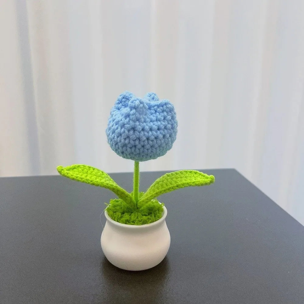 Mini Crochet Tulip Potted Flower | Handmade Knit Décor