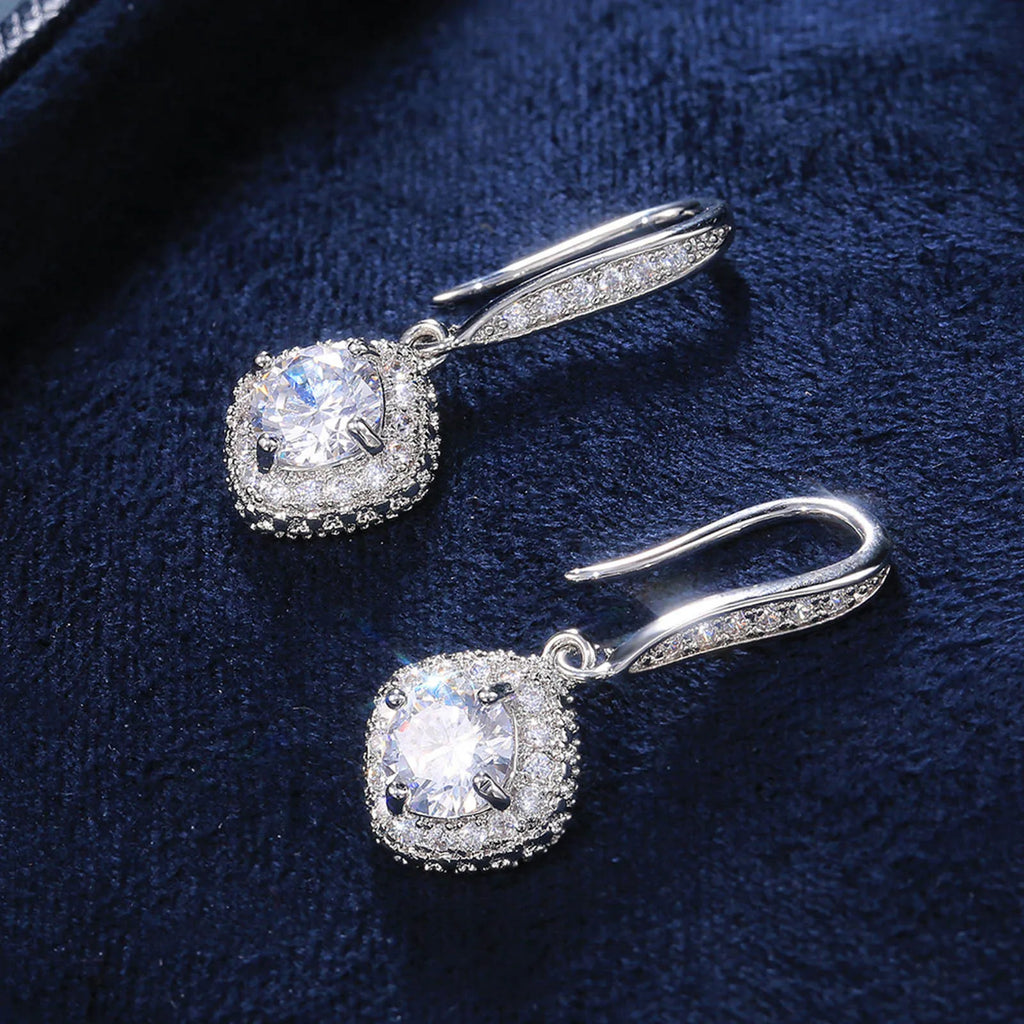 Square Zirconia Crystal Drop Earrings – Silver Bridal Dangle