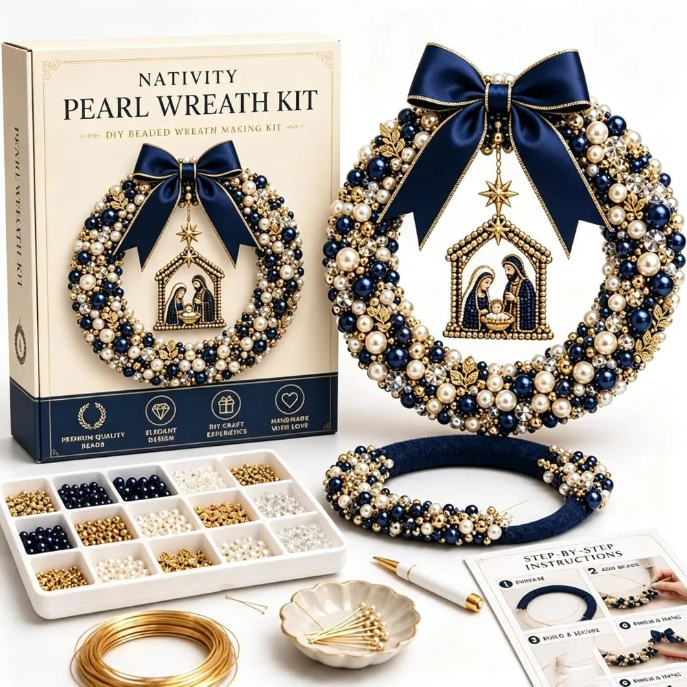 DIY Beaded Pearl Christmas Wreath Kit – 30cm Festive Craft
