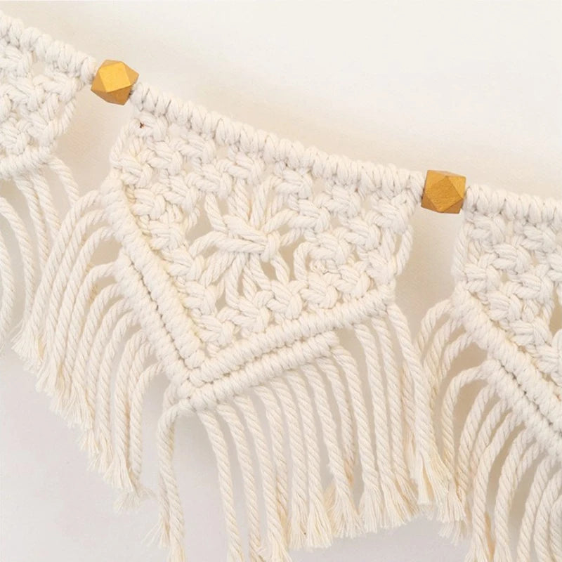 Macrame Fringed Woven Tapestry Wall Hanging – Boho Beige