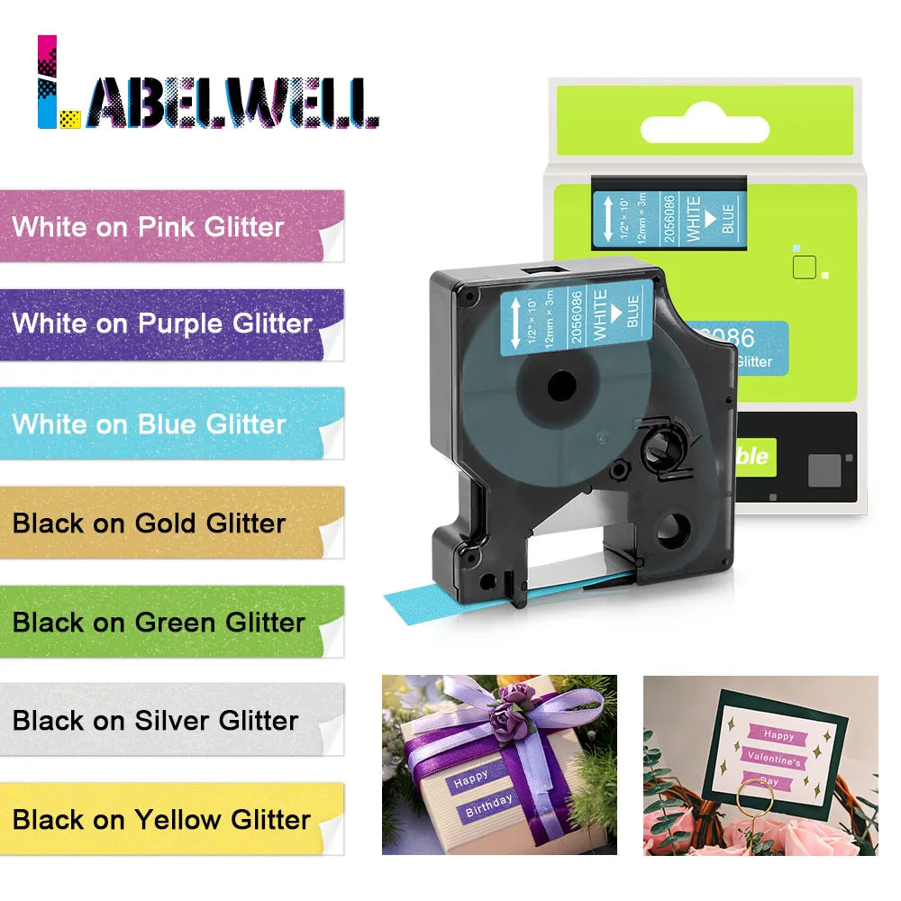 Labelwell 12mm Glitter Tape – Dymo D1 Compatible Label Tape