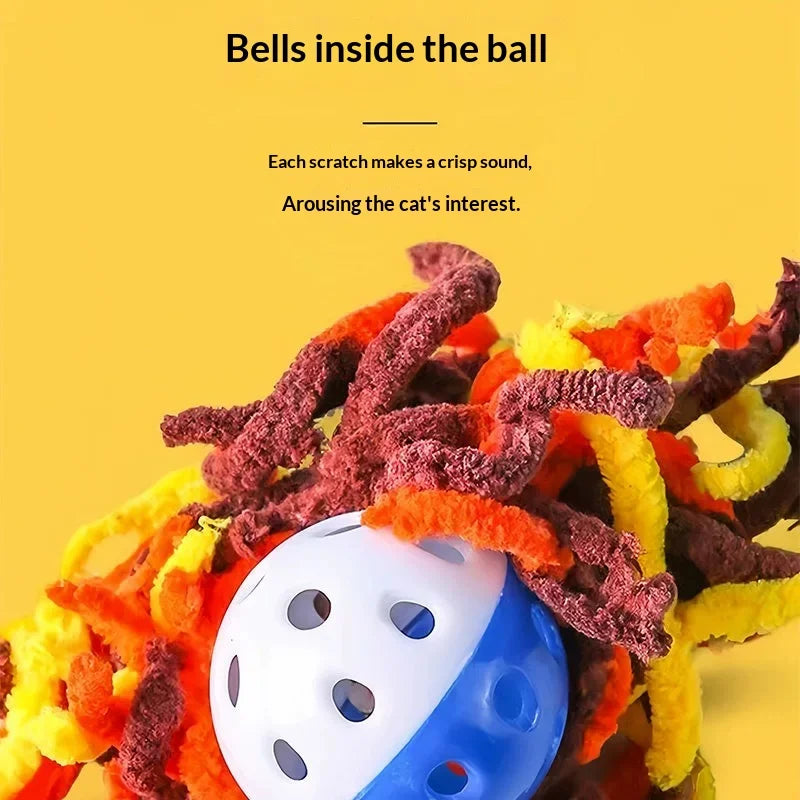 Colorful Yarn Cat Toy Ball with Bell & Long Tail | Interactive