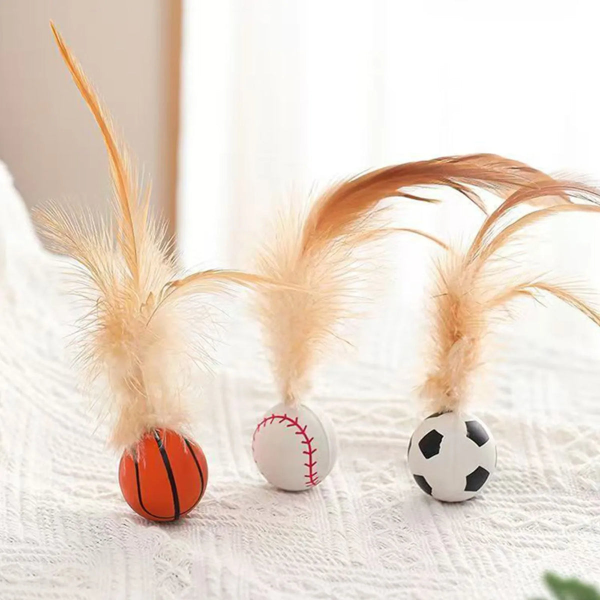 Interactive Cat Feather Ball Toys with Catnip – 3-Pack