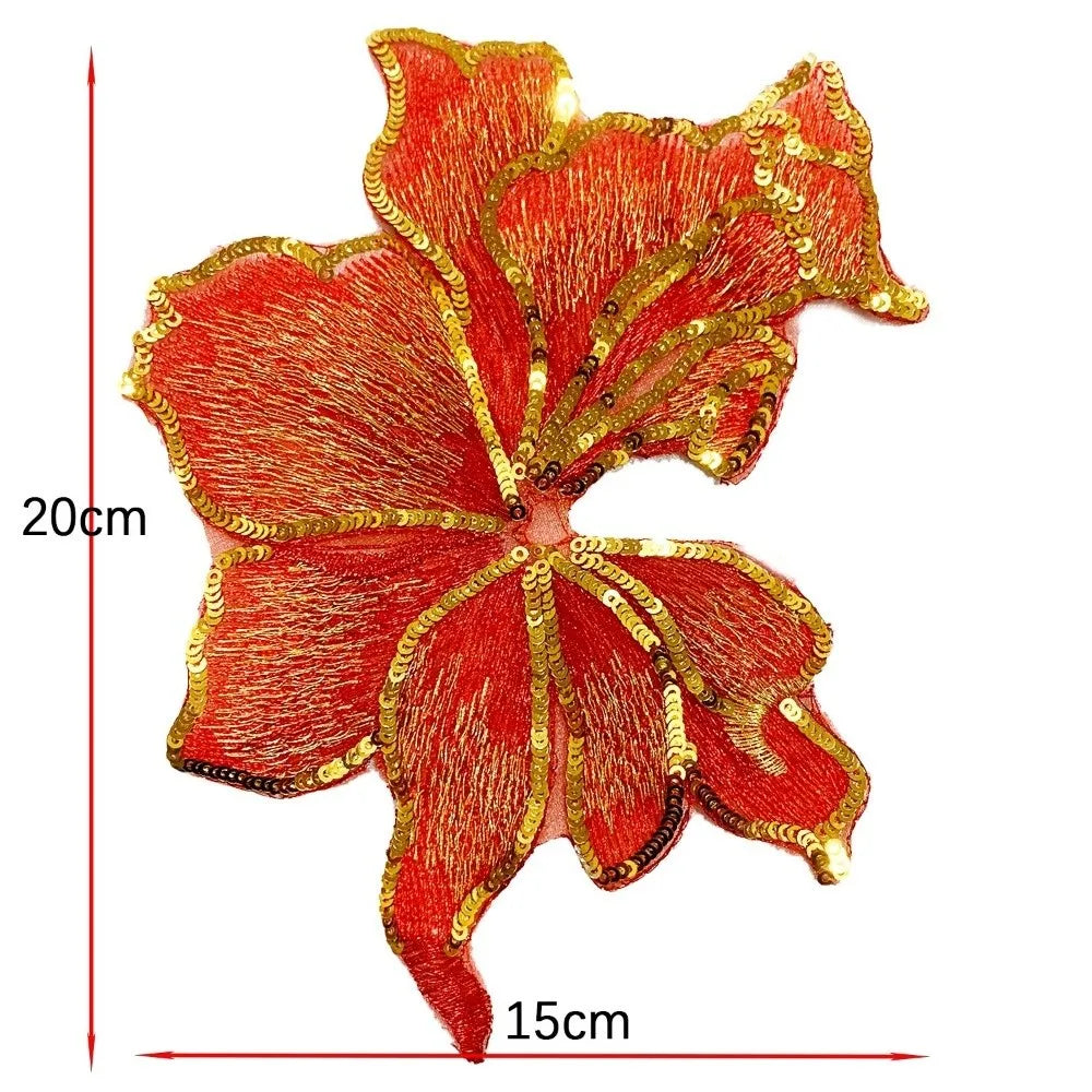 3D Sequin Flower Embroidery Sew-On Applique Patch 20×15cm