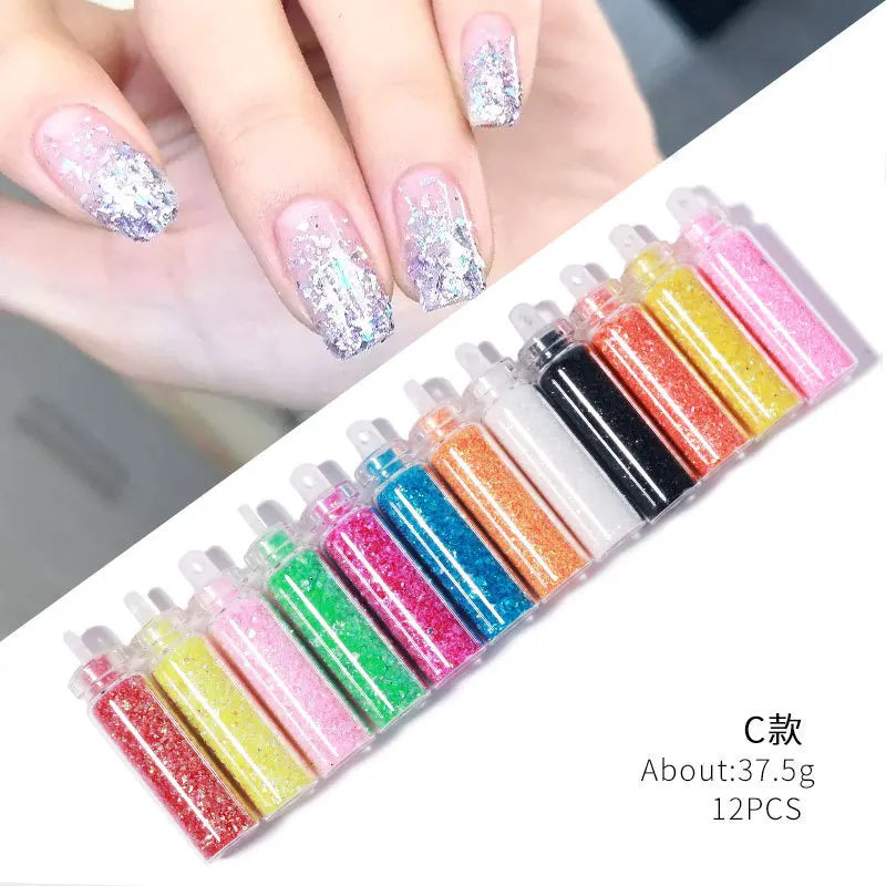 12-Bottle Nail Art Glitter Sequins Set – Face, Hair & Body