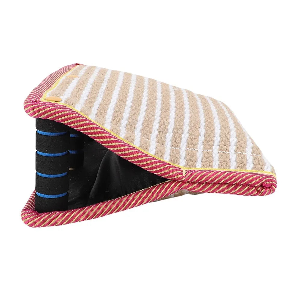 Dog Bite Pillow Tug Pad – Rough Woven Linen Multi-Handle Trainer